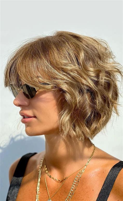 wavy short bob with bangs|wavy layered bob with bangs.